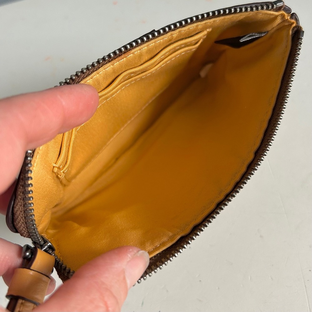 Coach Corner Zip Wristlet Signature Canvas Brown Ochre Yellow F58035 - Picture 8 of 10